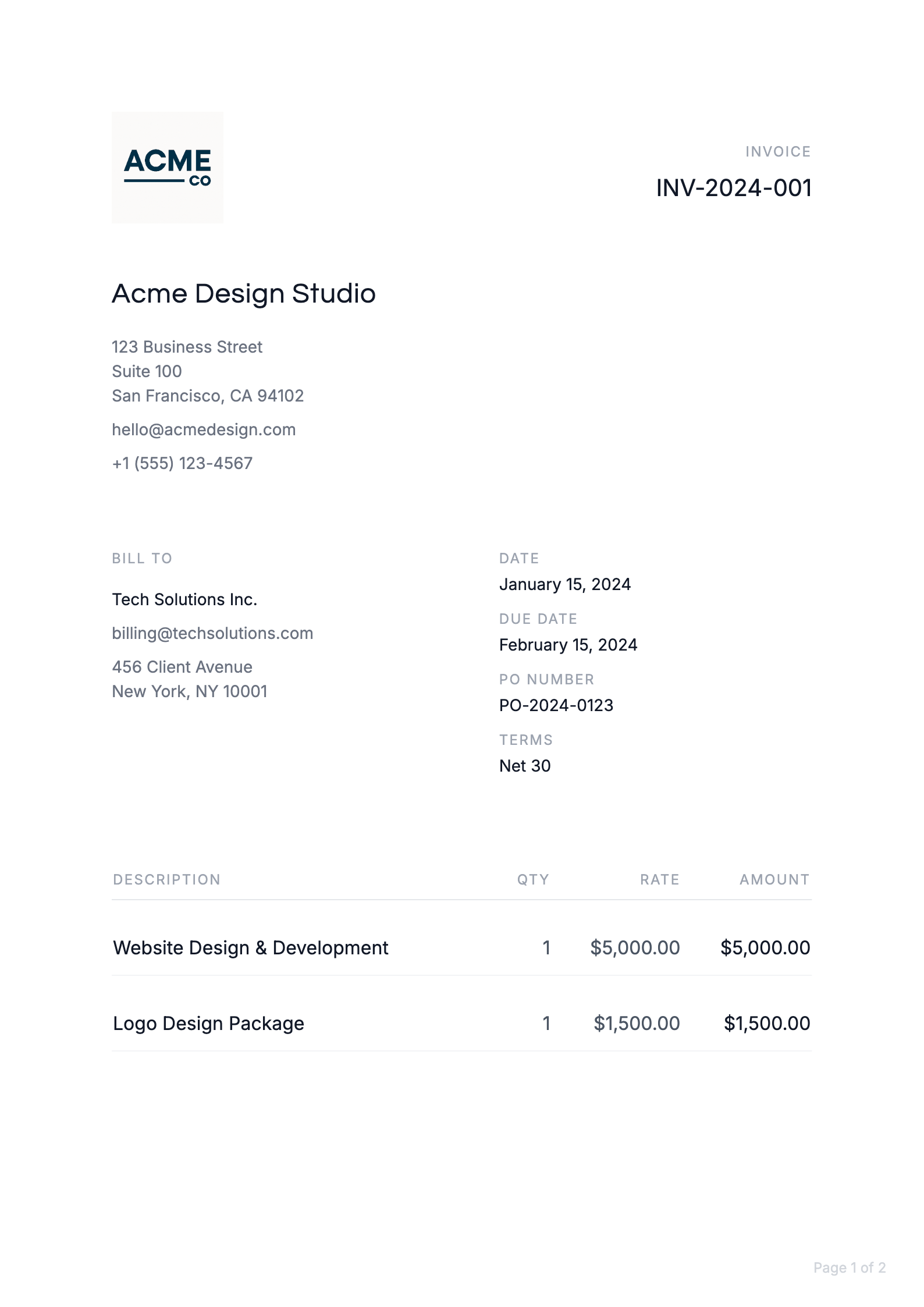 Clean invoice PDF template