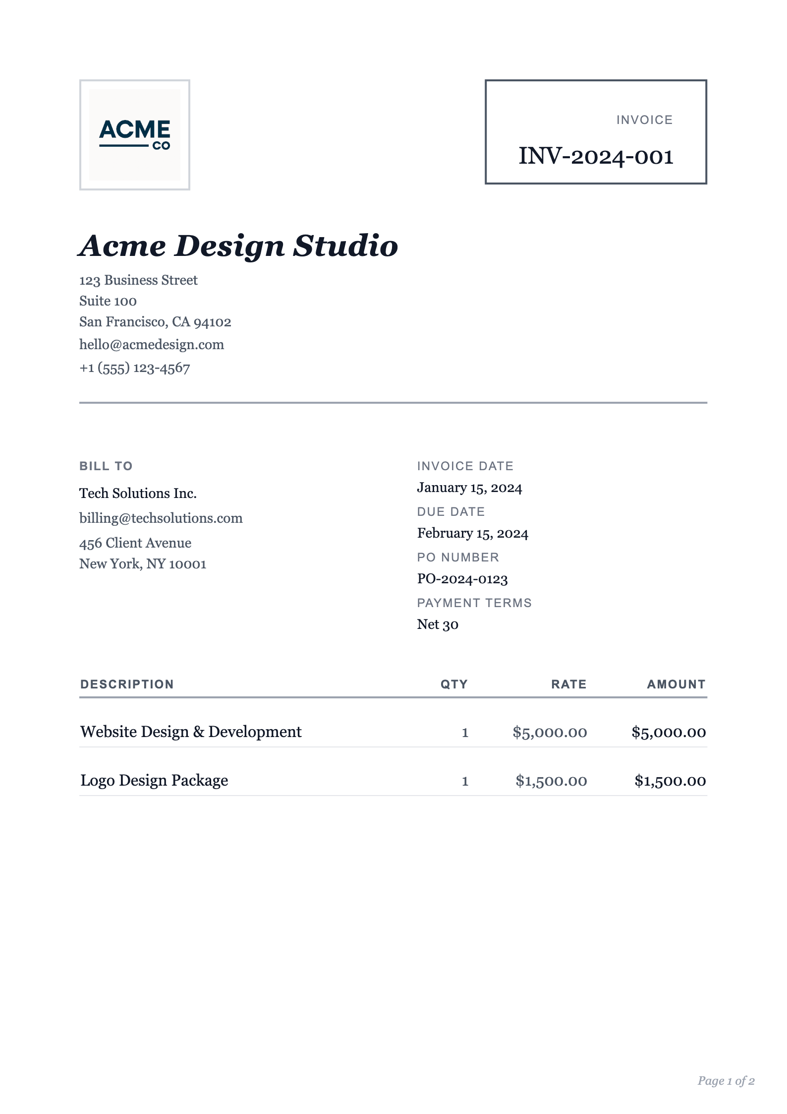 Elegant invoice PDF template