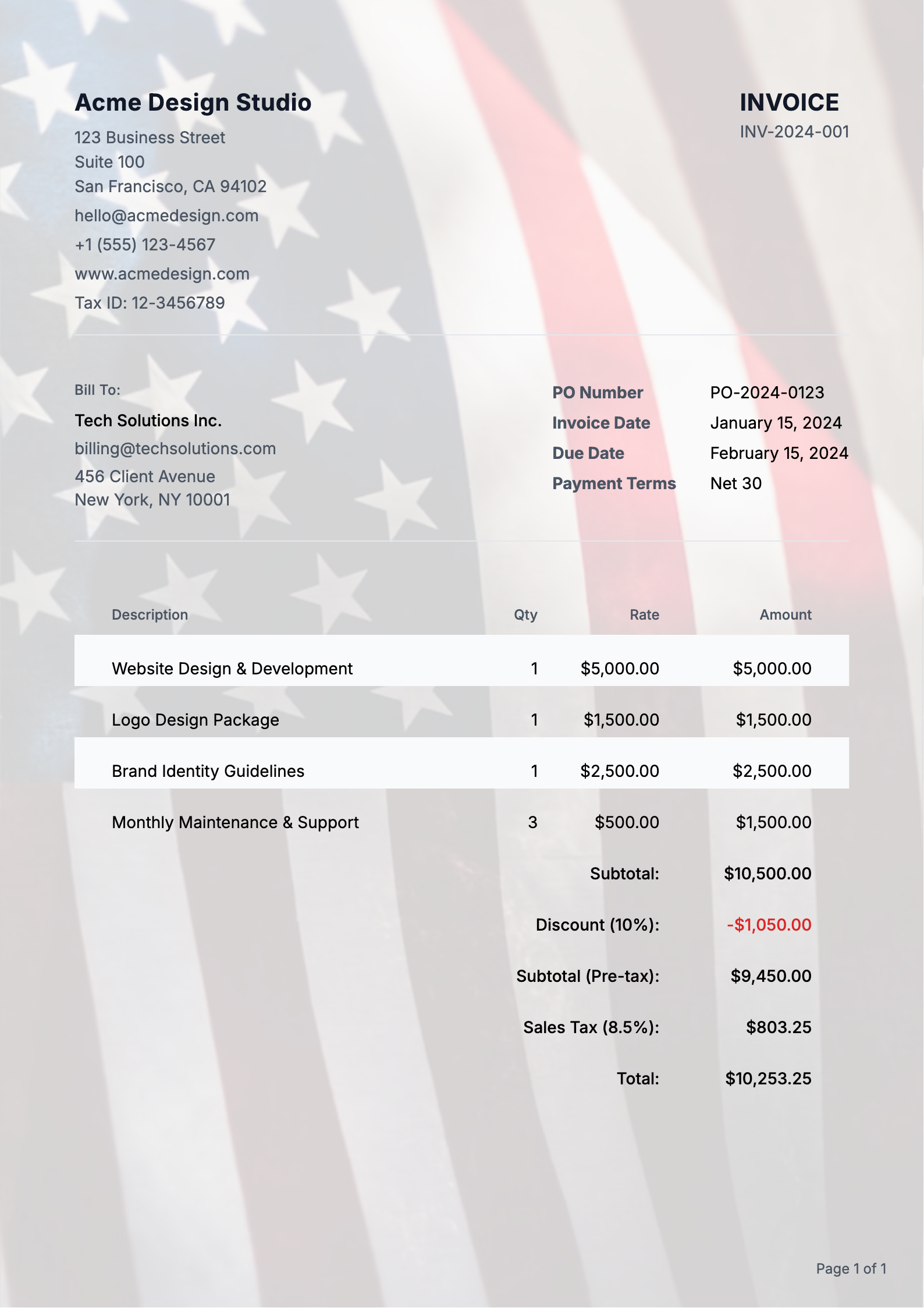 American Patriotic invoice template preview