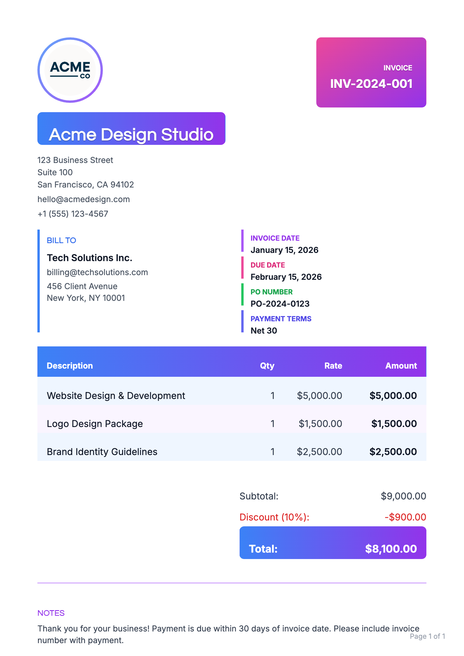 Colorful invoice template