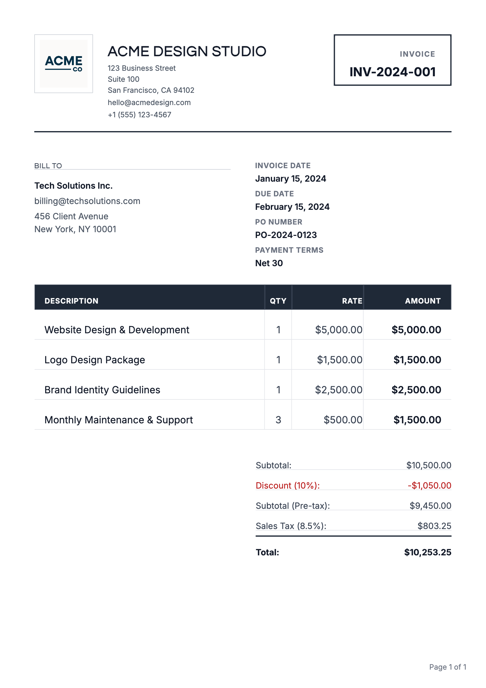 Corporate invoice template