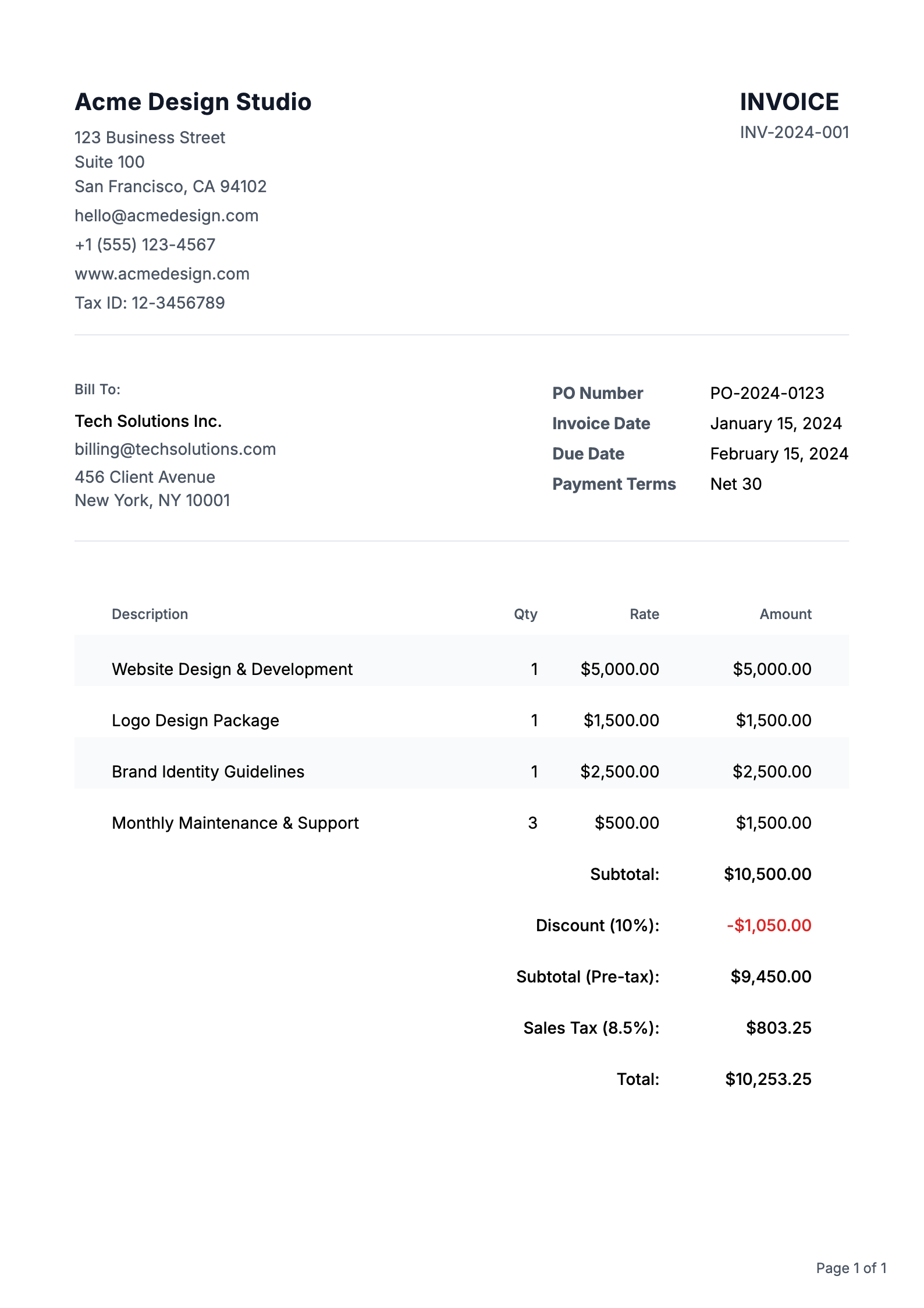 Classic invoice template preview