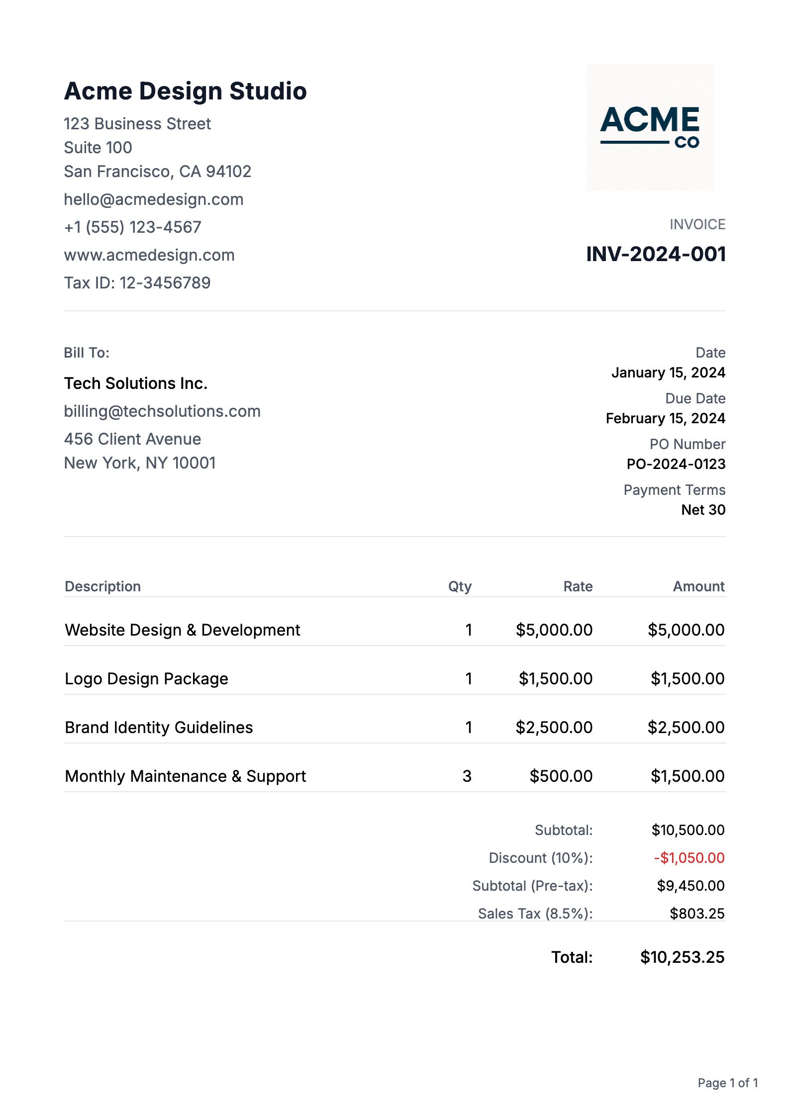 Minimal invoice template preview