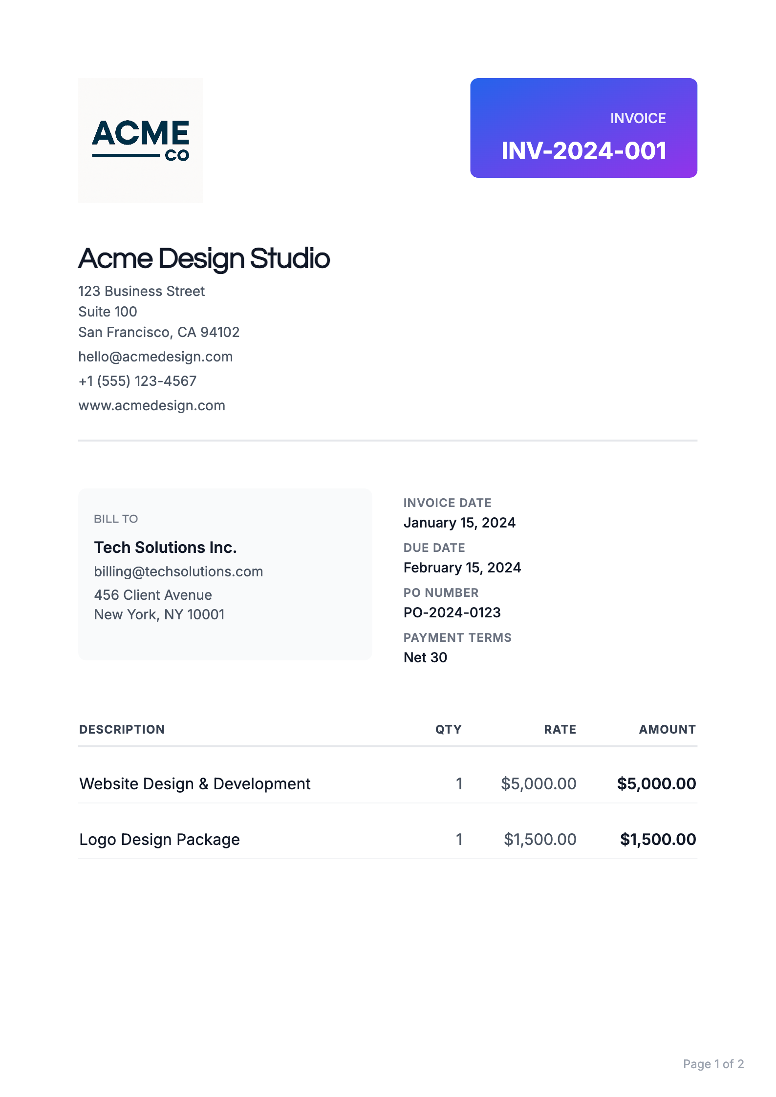Modern invoice template preview