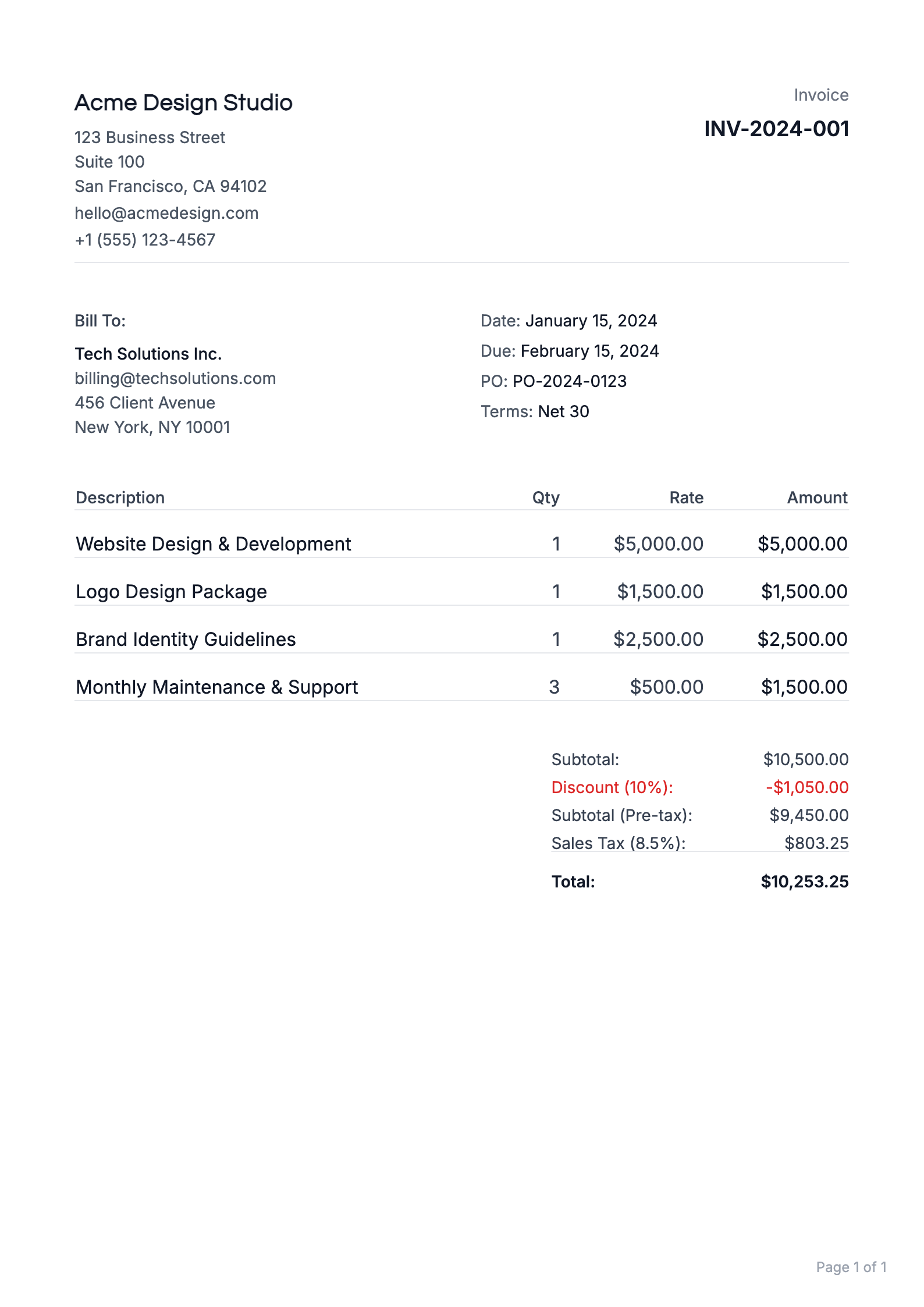 Simple invoice template